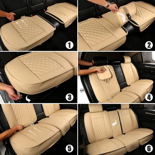 Vista 7 de Fundas de asiento de coche para Volkswagen New Beetle 2000-2010 juego completo con cojines de protección automotriz de cuero impermeable
