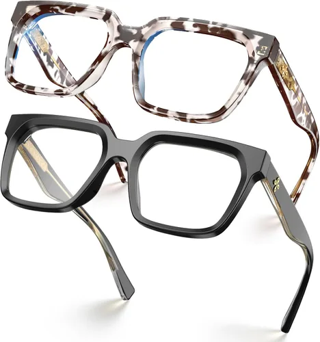 Vista 17 de VISOONE Chunky Rectangle Oversized Blue Light Blocking Computer Glasses Clear Lenses Cute Fake Large Frame Preppy Stylish Designer Fashion Screen