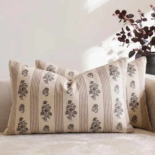Vista 16 de Amor Virisso Fundas de almohada florales para sofá 18x18 Juego de 2 Fundas de almohada con estampado en bloque Fundas de almohada decorativas