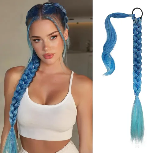 Vista 41 de SOFEIYAN Extensión de cola de caballo trenzada larga con banda elástica y mechón liso envolvente, extensiones de cabello naturales suaves