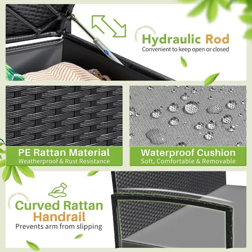 Vista 6 de Greesum Patio Loveseat PE Rattan mimbre muebles al aire libre, negro y gris