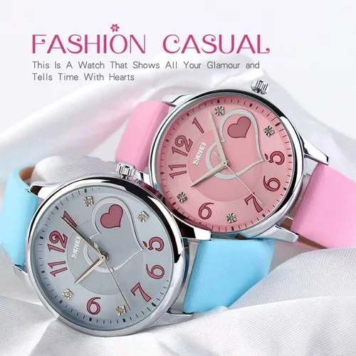 Vista 6 de IJAHWRS Reloj analógico para niñas reloj de pulsera de cuarzo de moda correa de piel esfera grande divertido lindos relojes con forma de corazón