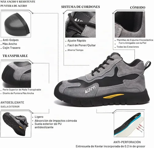 Vista 2 de AUVYI Botas de trabajo con punta de acero para hombres – Zapatos de seguridad cómodos y duraderos a prueba de chispas, botas de construcción