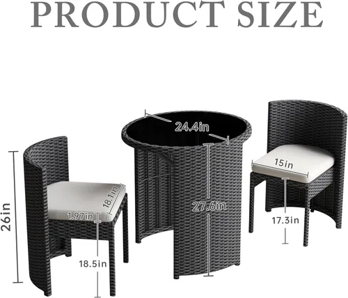 Vista 8 de Juego de 3 piezas de mimbre para exteriores, muebles de patio que ahorran espacio con mesa de ratán para césped, jardín, piscina, balcón, sin