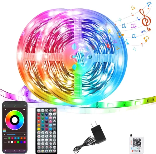 Vista 6 de GANZQH - Luces LED para habitación de 50 pies, tira de luces LED RGB que cambian de color para interiores, tira de luces LED con sincronización