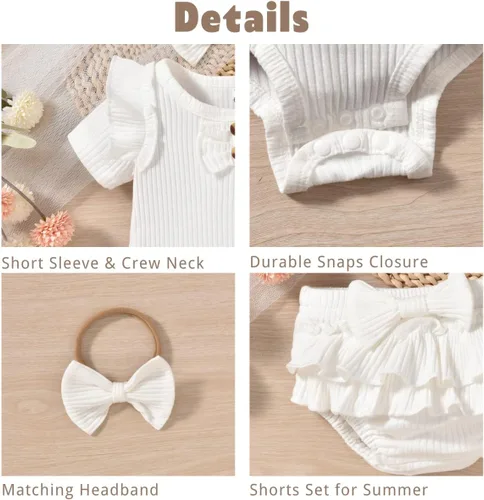 Vista 32 de Aalizzwell Body de manga corta para bebé niña con pantalones cortos acanalados