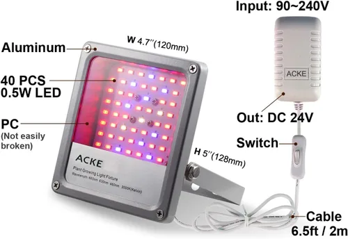 Vista 2 de ACKE Luces LED de Crecimiento de Espectro Completo, Luces de Plantas, Lámparas de Cultivo 12W para Plantas de Interior, Hidropónica