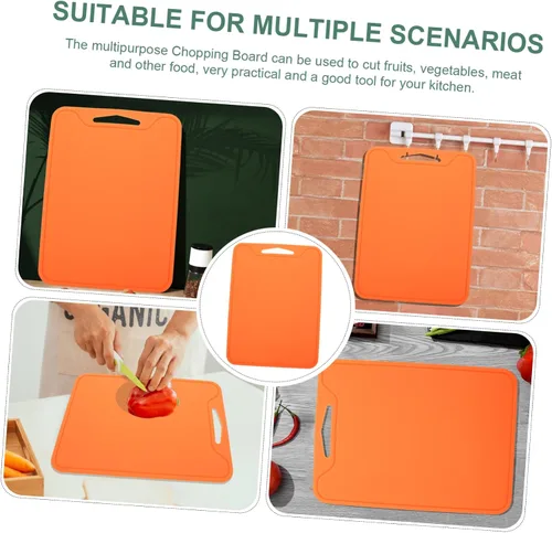 Vista 6 de jojofuny Tabla de cortar de silicona Tabla de cortar carne antideslizante fácil de limpiar portátil naranja