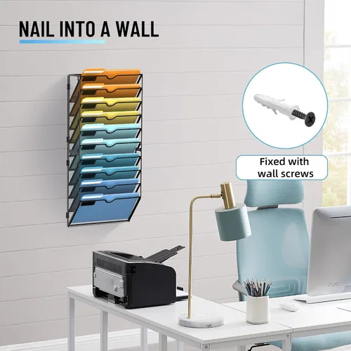 Vista 5 de SUPEASY Organizador de archivos de pared colgante de 10 niveles con ganchos Negro