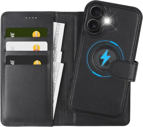 Vista 17 de Funda de piel sintética 2 en 1 para iPhone 13 PRO MAX, funda de piel sintética desmontable con soporte para tarjetas, funda extraíble con bloqueo
