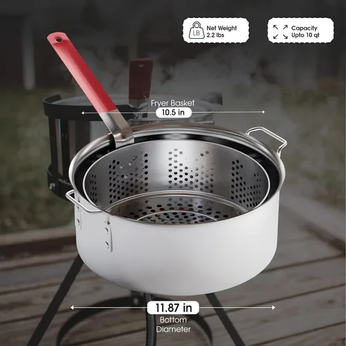 Vista 4 de Gas One Olla de Cocina de Aluminio Freidora Profunda con Cesta – Olla de Freír de Aluminio de 10QT con Asa de Agarre Fácil – Freidora Duradera