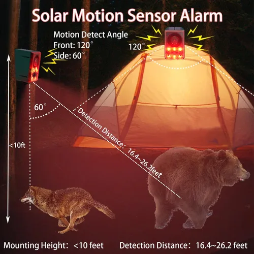 Vista 2 de Alarma solar con sensor de movimiento al aire libre – Ladridos de perro y sonido de disparo, grabación de soporte y volumen ajustable, detector