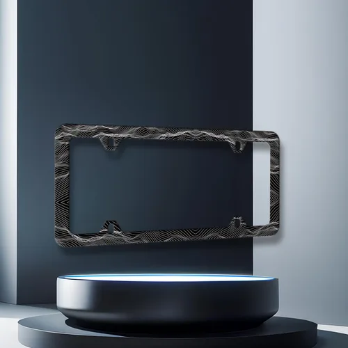 Vista 4 de Marco de matrícula de contorno topográfico, diseño abstracto de ondas de montaña, personaliza piezas de automóvil de acero inoxidable, divertida