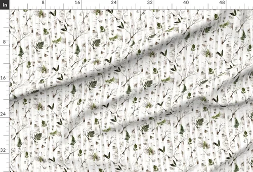 Vista 2 de Spoonflower Fabric Woodland Rustic Nature Forest on Chiffon Fat Quarter Birch Woods Trees Botanical Use for Sewing Fashion Apparel Dresses Home
