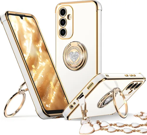 Vista 20 de XYZ Funda para Galaxy A14 5G con soporte y doble anillo, funda de lujo para Samsung A14 5G, color negro