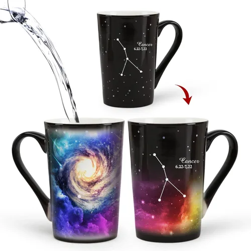 Vista 18 de Taza de constelación cambiante de calor de Acuario de 12 onzas, taza de café de Acuario con grabado, taza de café de cerámica que cambia