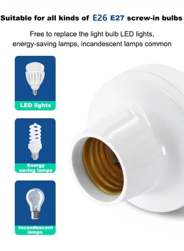 Vista 6 de QIACHIP Adaptador de enchufe de luz de control remoto E26 E27, soporte de luz inteligente ZigBee compatible con control de voz Alexa Echo, requiere