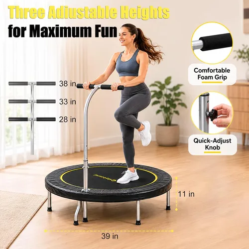Vista 4 de SkyBound Mini Rebounder Trampoline for Adults Foldable Fitness Rebounder with Adjustable T-Bar Handle - 40" Exercise Trampoline for Kids & Adults