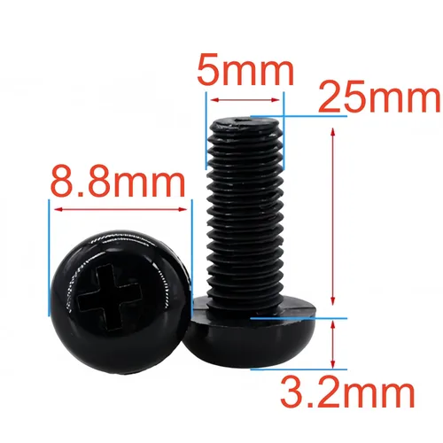 Vista 2 de NACX M5 x 25mm Tornillo de Nylon de Cabeza Redonda y Plana Negro, Phillips Drive, 80Pcs