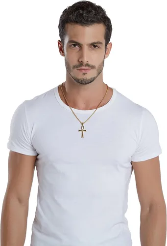 Vista 14 de Reve Collar con colgante religioso de cruz de Ankh copta de acero inoxidable para hombres y mujeres, cadena de 20 a 24 pulgadas
