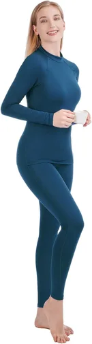 Vista 4 de Qualidyne - Conjunto de ropa interior térmica para mujer con capa base ultrasuave y pantalones largos para deportes de invierno