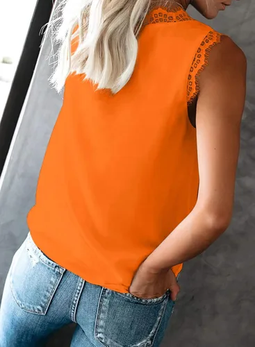 Vista 44 de VIISHOW - Camiseta sin mangas, sexy, con cuello en V y bordes de encaje para mujer, camisola de vestir, camisas de gasa, sin mangas, casuales