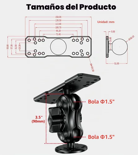 Vista 6 de VAZESWIN 1.5 "bola aleación de aluminio pescado buscador de peces montaje