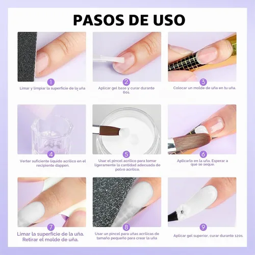 Vista 5 de Kit de uñas acrílicas de 2.5 fl oz de monómero líquido acrílico con 4 colores de polvo acrílico y 5 cepillos de uñas, juego de construcción