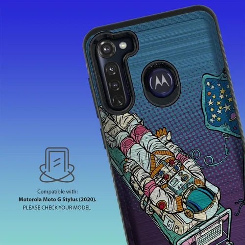 Vista 2 de CasesOnDeck Funda de agarre compatible con [Motorola Moto G Stylus (2020) [Brushed Armor] - Funda delgada y resistente, color negro mate (astronauta)