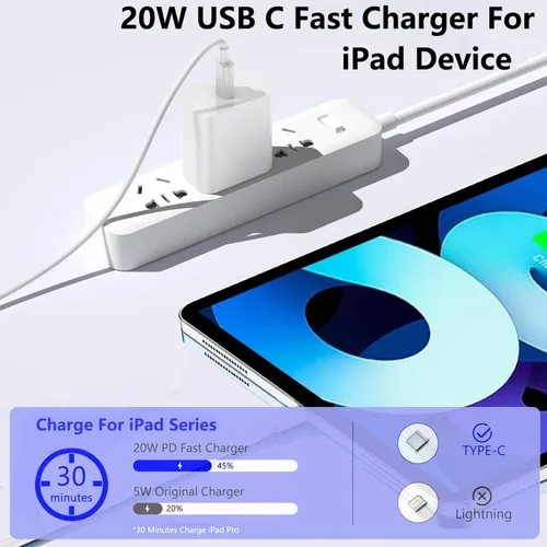 Vista 3 de Paquete de 2 cargadores rápidos USB C para iPad Pro 13 (M4)/iPad Pro 12.9/11 en 2025-2018, iPad Air 6th (M2)/5th/4 10.9 pulgadas, iPad 11/10/Mini