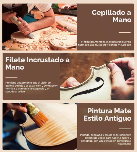 Vista 4 de Vangoa Kit de violín acústico 1/2, violín profesional de madera maciza, tapa de abeto, patrón único de madera de arce a juego, ajuste de ébano