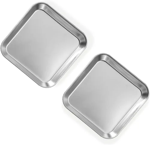 Vista 8 de 2 Pack Stainless Steel Dinner Plates, Thickened Metal Dish Plate for Food, Small Square Serving Tray for Appetizer Cookie Steak Dessert Salad Dental