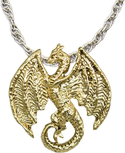 Vista 6 de Collar con colgante gótico, dragón de fantasía, Yin Yang, nórdico vikingo para regalo, estaño, cobre, oro, incluye cadena de plata de 24 pulgadas