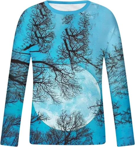Vista 4 de Muscularfit Mens Shirts Long Sleeve Casual Landscape Print Graphic Tee Shirts Pullover Fitness Crewneck Sweatshirt Fashion