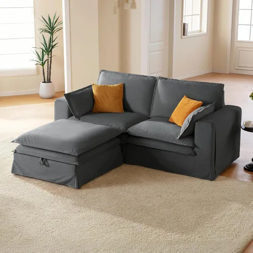 Vista 14 de Juego de sofá de 2 piezas de gran tamaño de 125 pulgadas para sala de estar, funda extraíble lavable, cómodo sofá nube de 3 plazas y sofá biplaza