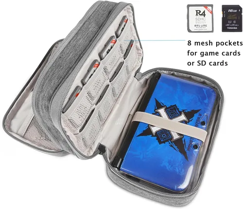 Vista 5 de BUBM Estuche de almacenamiento de doble compartimento compatible con 3DS3DS XLNew 2DS XL y accesorios, bolsa de transporte protectora, estuche