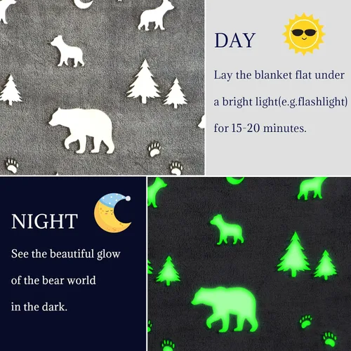 Vista 3 de Regalos de Oso Juguetes para Niños Niños Bebé - Manta de Oso que Brilla en la Oscuridad Regalos de Oso para Decoración de Cumpleaños Edad 12 3 4 5 6