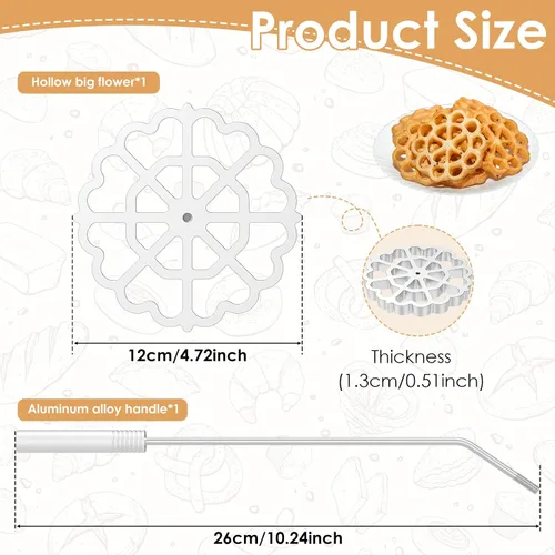 Vista 5 de Moldes para bunuelos con mango, rosetón de hierro, herramienta para galletas de 4.7 in, molde desmontable para hacer galletas, molde reutilizable