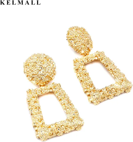 Vista 5 de Aretes geométricos con rectángulo colgante de oro, aretes modernos llamativos para mujer, colección KELMAL