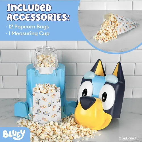 Vista 6 de Uncanny Brands Bluey - Máquina eléctrica para hacer palomitas de maíz, sin aceite, con 12 bolsas de papel, con licencia