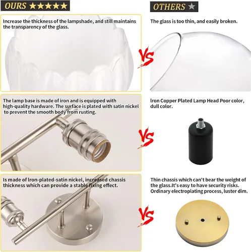 Vista 8 de Shenmoyl Lámparas de baño, lámpara de pared de 2 luces para tocador sobre espejo con pantalla de vidrio tulipán blanco para dormitorio, sala
