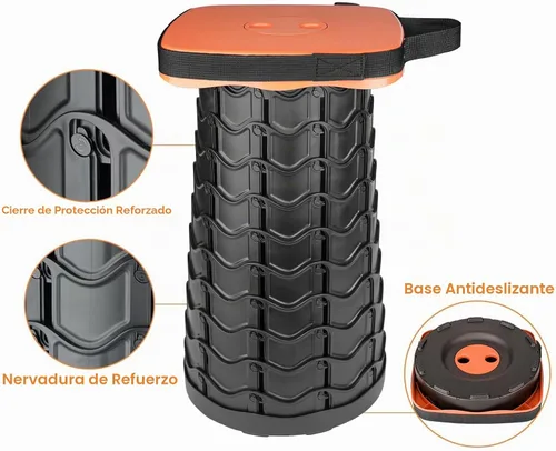 Vista 4 de Boreeman - Taburete plegable, mejorado y ligero pero resistente, con capacidad de carga de 400 libras, taburete portátil y retráctil para Naranja