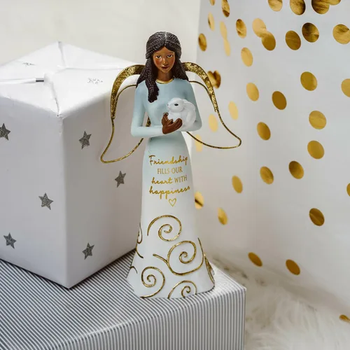 Vista 10 de Pavilion Gift Company Friendship Fills Our Heart with Happiness-Figura coleccionable de ángel de resina de conejo afroamericano de 7.5 pulgadas