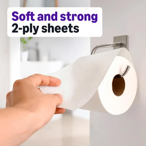 Vista 3 de Amazon Basics - Papel higiénico suave y resistente de 2 capas, 6 mega rollos = 24 rollos regulares, sin perfume, 340 hojas (6 rollos)
