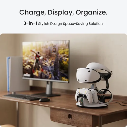 Vista 2 de KIWI design D2 3-in-1 Controller Charging Station for PSVR2 and PS5 with VR Display Stand and LED-Charging Indicator