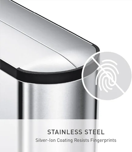 Vista 6 de Simplehuman - Cubo de basura para baño con tapa abatible de 10 litros / 2.6 galones, acero inoxidable cepillado con borde negro
