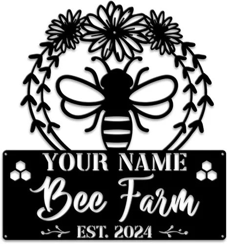 Vista 28 de MeMate Letrero de jardín para personalizar, letrero de granja de abejas, letrero de metal con nombre personalizado para amantes de las abejas
