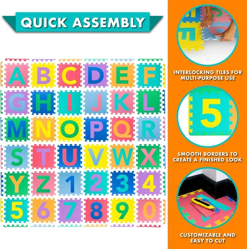 Vista 6 de Alfabeto, números, 36 baldosas y bordes Play Mat, 12 in por 12 in Prosource Kids Puzzle