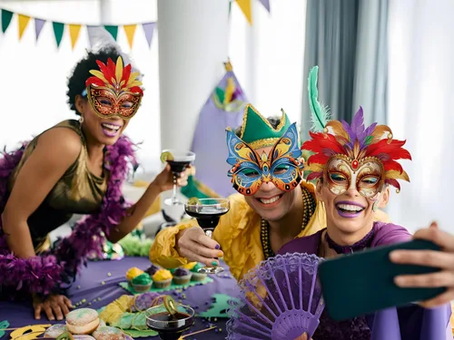 Vista 7 de Juego de 16 máscaras de Mardi Gras a granel decoraciones de fiesta de carnaval (fieltro)