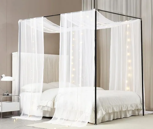 Vista 13 de Akiky Cortinas de Dosel de Cama con Luz Bufanda de Dosel de Cama de Princesa para Marco de Cama Metálico/Marco de Cama de Madera